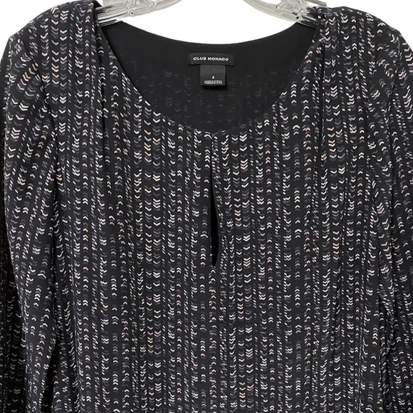 Club Monaco Junelle Silk Micro Chevron Print 3/4 Sleeve Short Dress - Picture 4 of 8